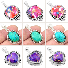 Wholesale lot of 9 native american  style  turquoise 925 sterling silver pendants w1702